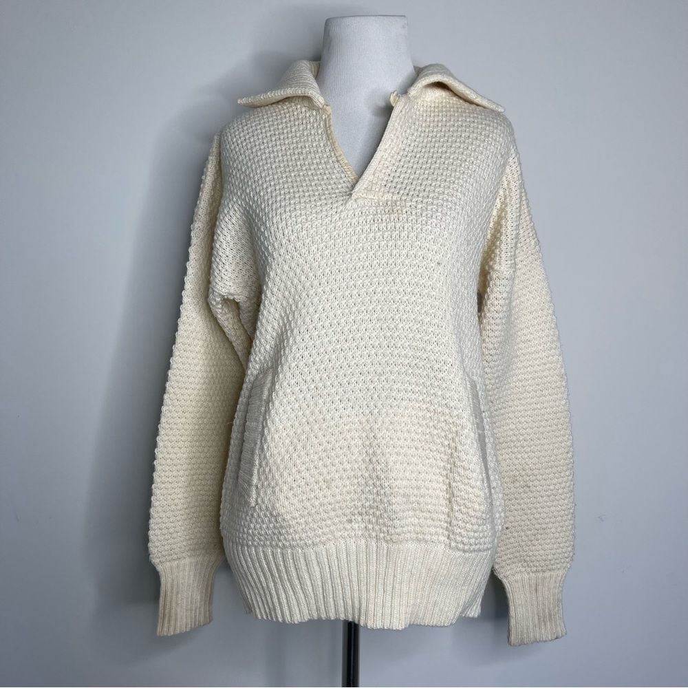 Vintage Santana Jeans Popcorn Knit Wool Blend Sailor Collar Fisherman Sweater
